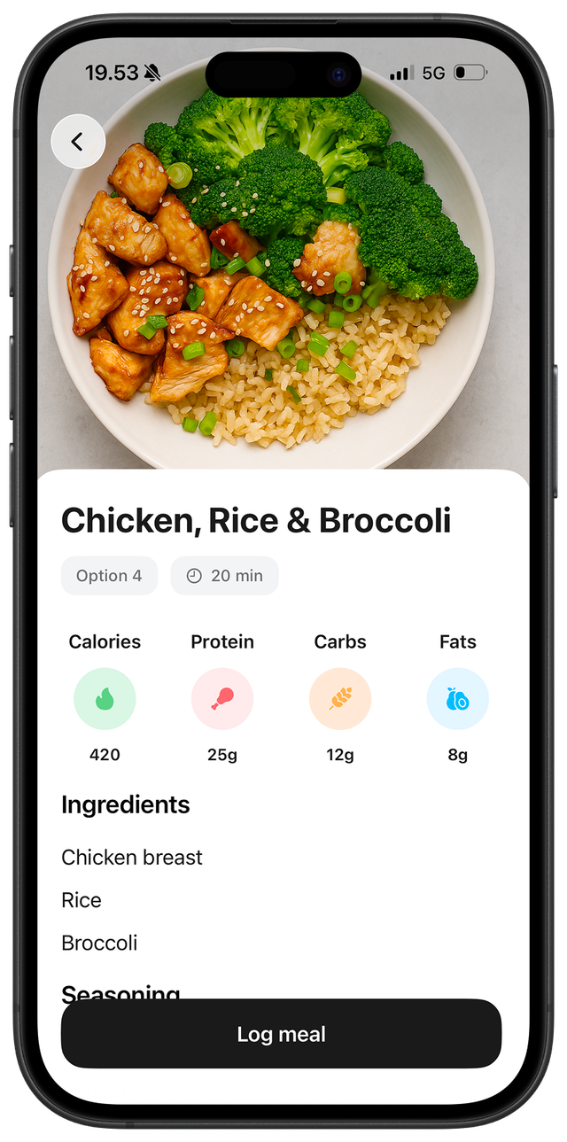 Pallas personalised meals screen