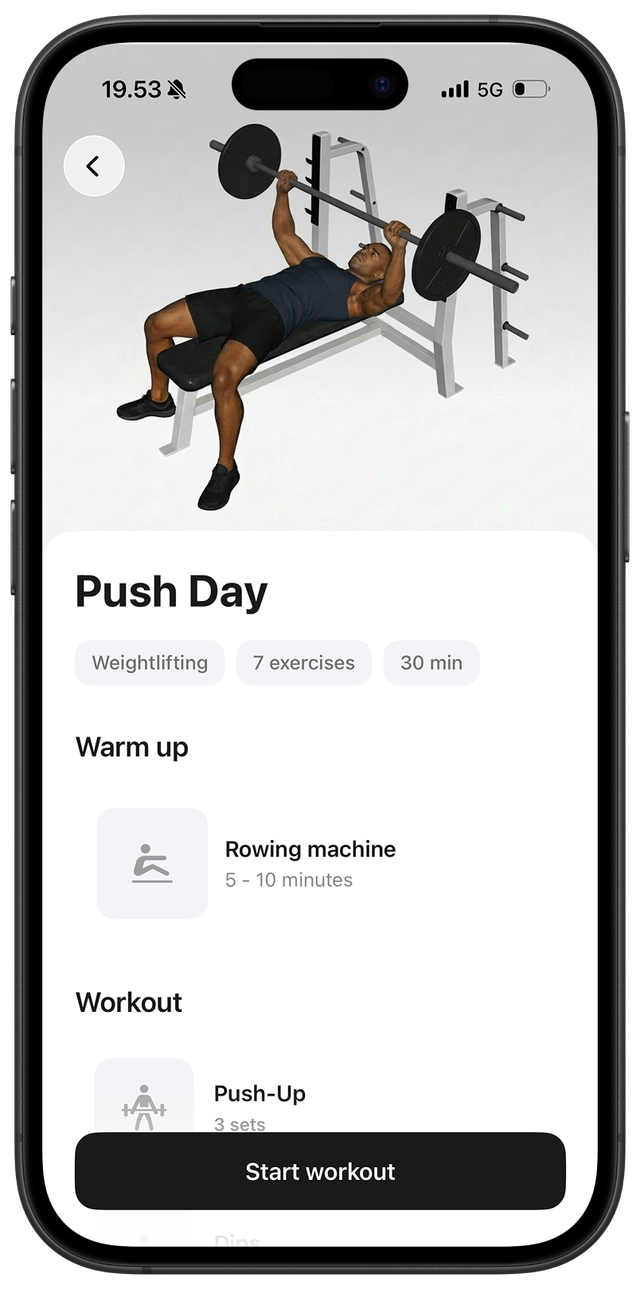 Pallas personalised workouts screen